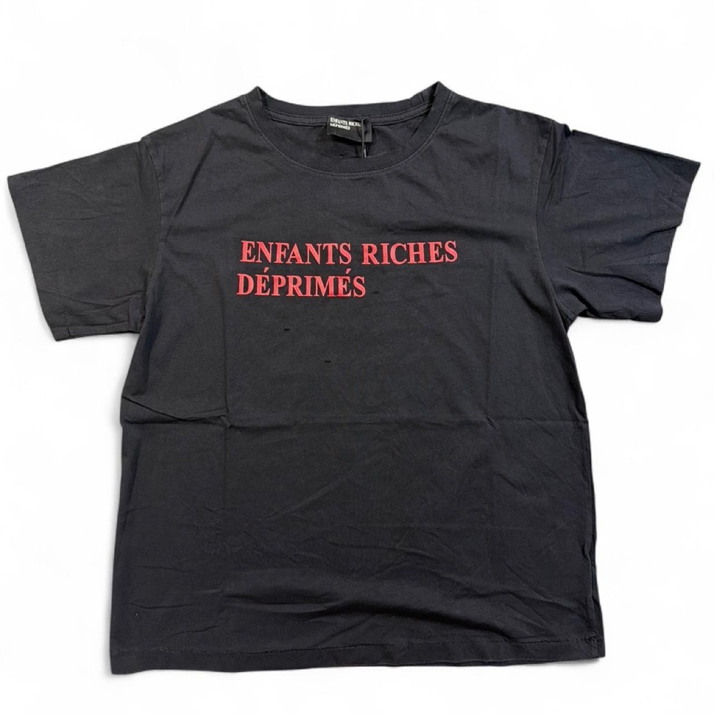 Black & red Enfants Riches Déprimés t-shirt with red text reading '